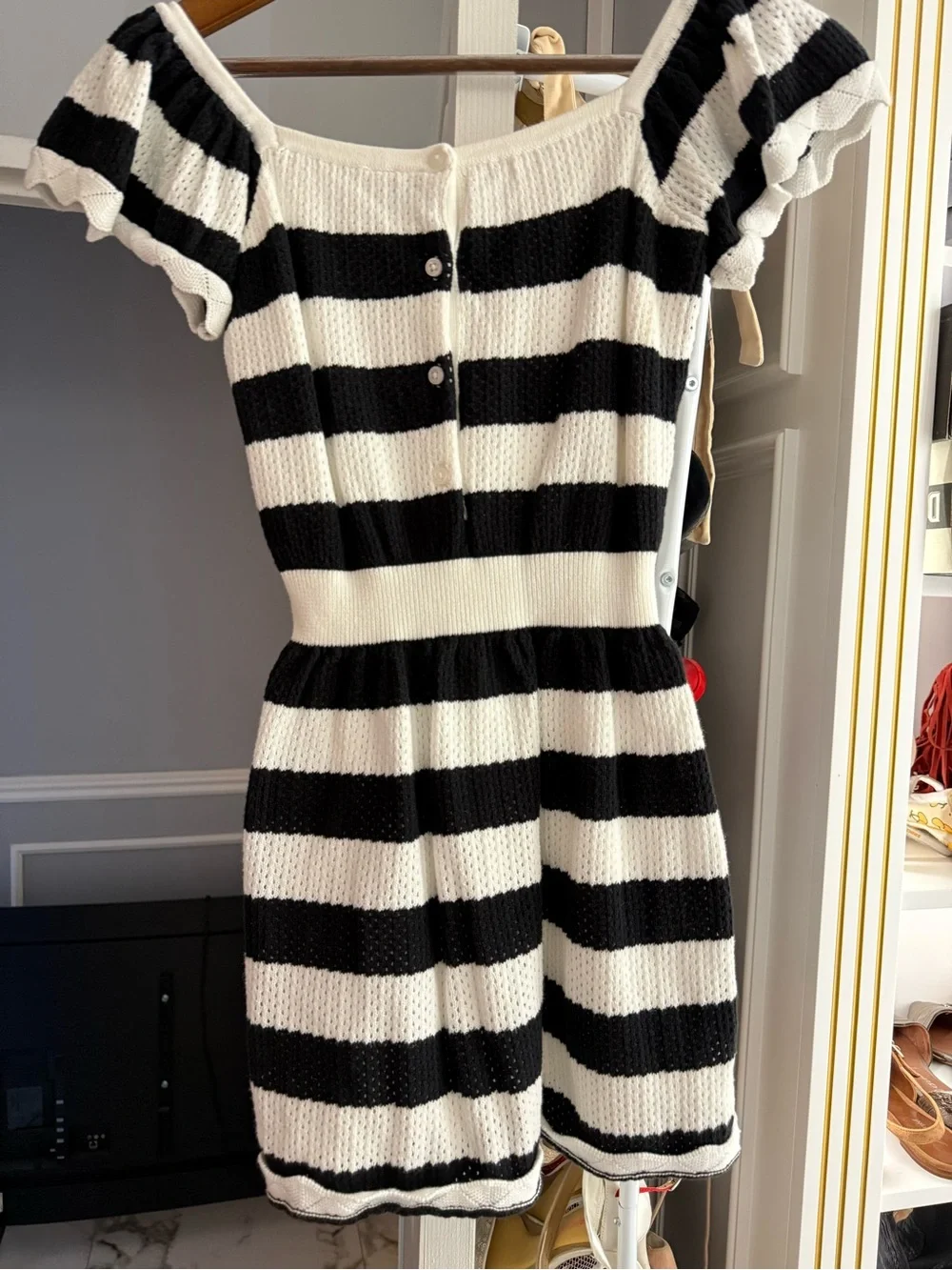 Janie and Jack Girls Black & White Striped Knit Dress with Puff Sleeves